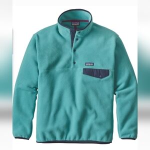 Patagonia Turquoise Fleece Pullover with Navy Accents In Excellent Condition. M